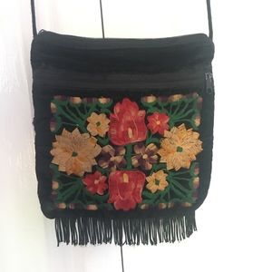 Vintage embroidered velvet purse with fringe